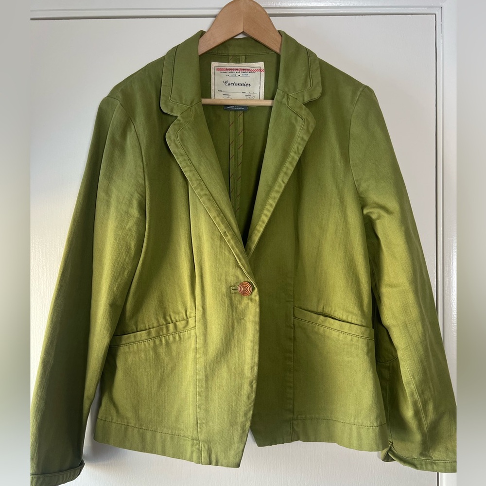 Anthropologie Cartonnier Cotton Blazer Apple Green Bright Preppy Modern Boho Fun